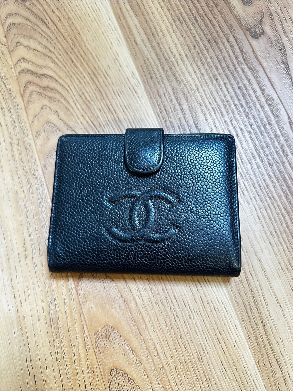 CHANEL Black Caviar Quilted CC Fold Wallet